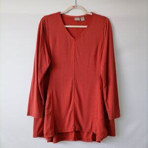 Chico's Zenergy Women's Coral Red V-Neck Woven Soft Flowy Top Size 2, 12/14